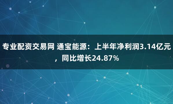 专业配资交易网 通宝能源：上半年净利润3.14亿元，同比增长24.87%