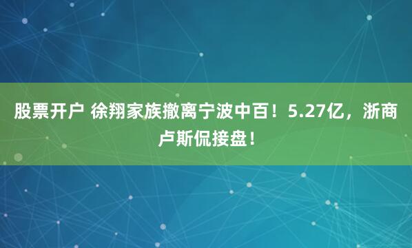 股票开户 徐翔家族撤离宁波中百！5.27亿，浙商卢斯侃接盘！